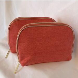 LANCOME Cosmetic Pouch Bag 1 Salmon Gold Zip Close Tweed Pattern Makeup NEW NWT
